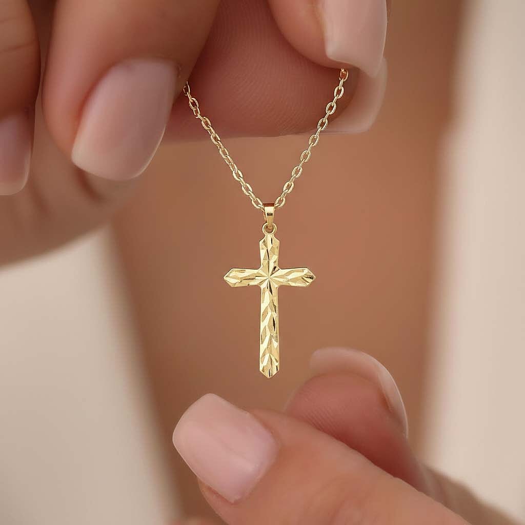 9K Yellow Gold 11mm X 24mm Embossed Cross Pendant 7188536 2
