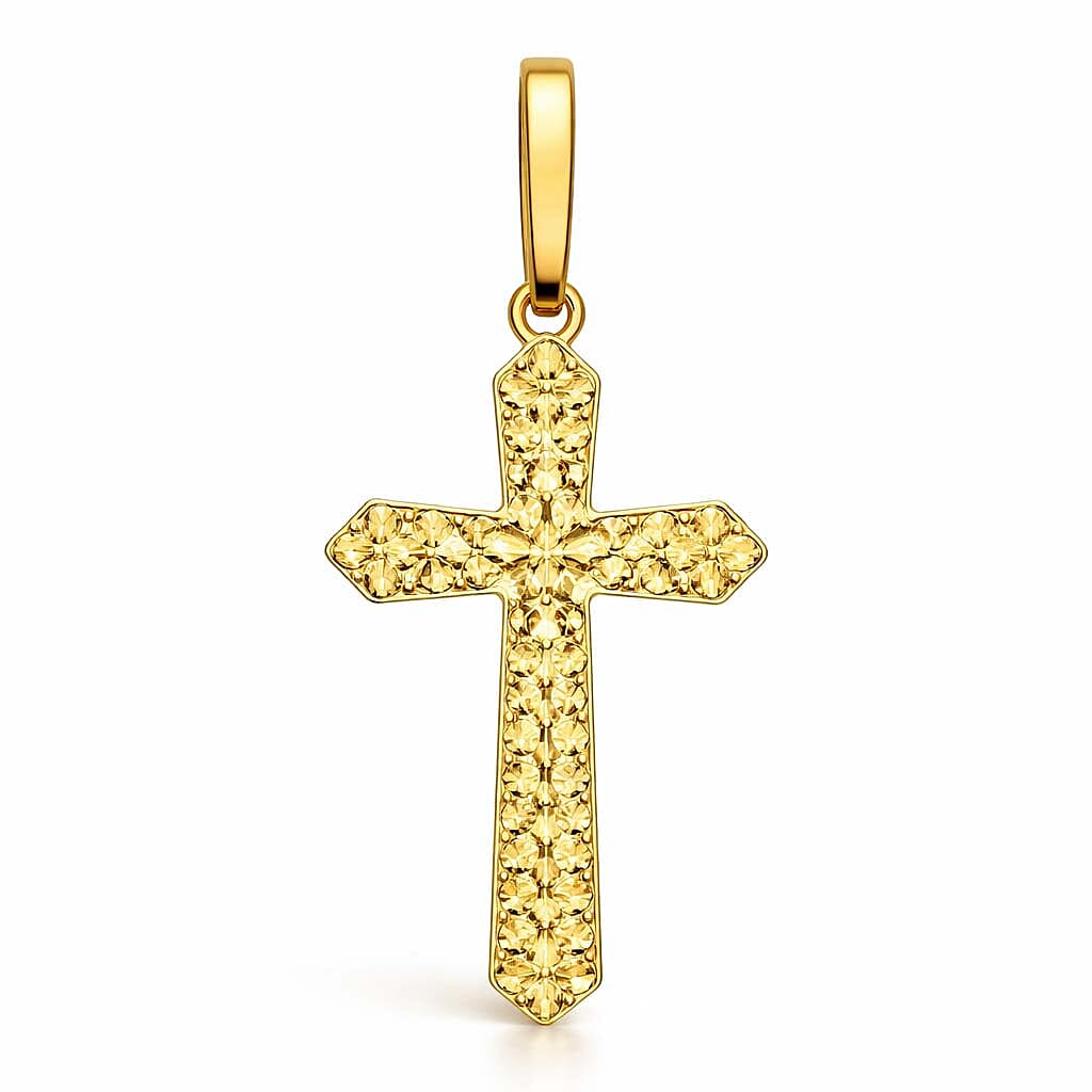 9K Yellow Gold 11mm X 24mm Embossed Cross Pendant 7188536 4