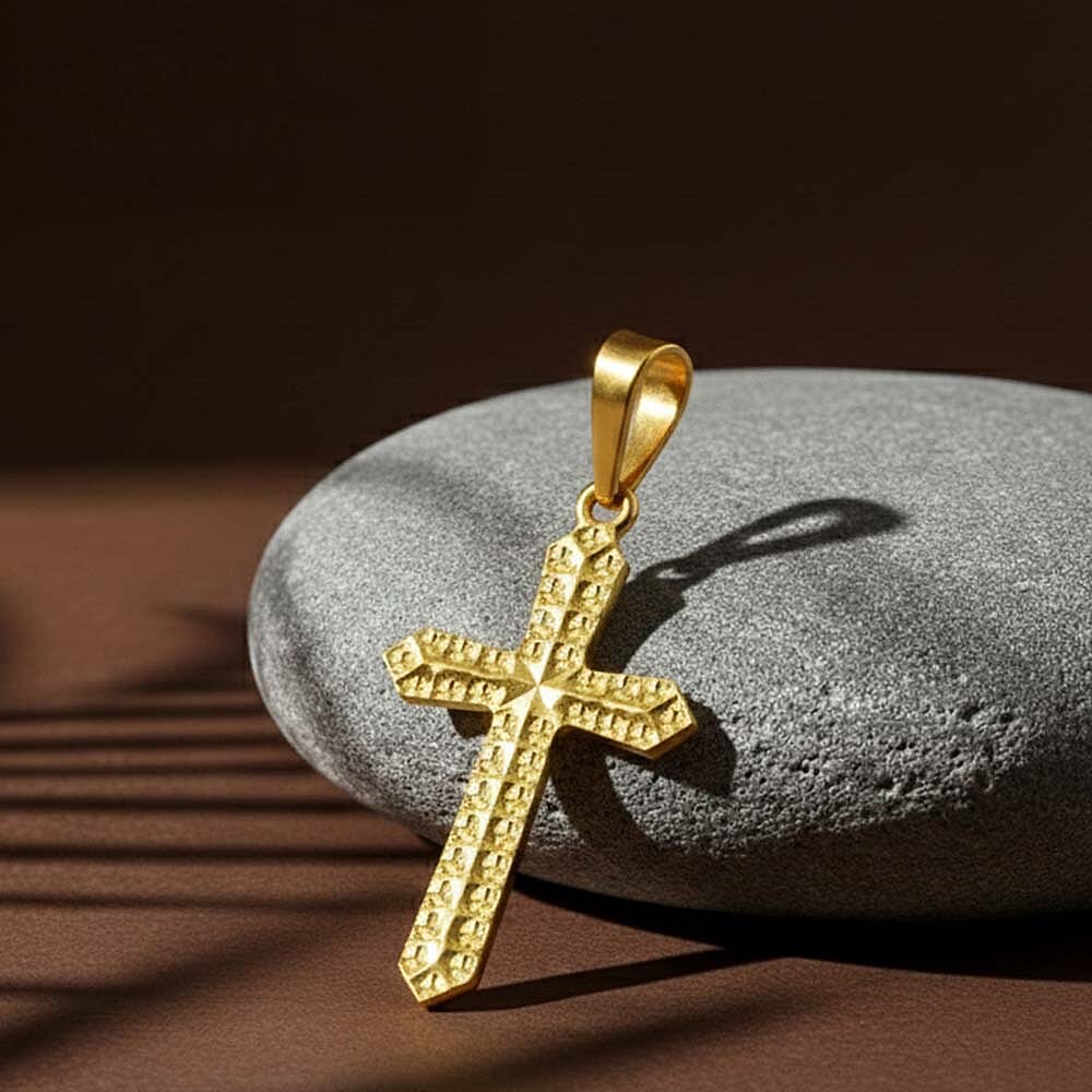 9K Yellow Gold 11mm X 24mm Embossed Cross Pendant 7188536 6