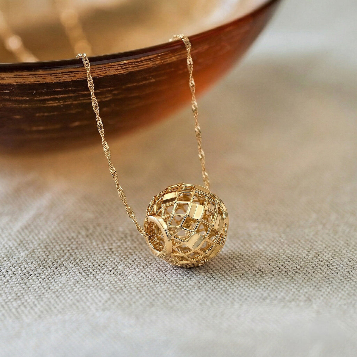 9K Yellow Gold 10mm Diamond Cut Mesh Ball Pendant 7188549 1