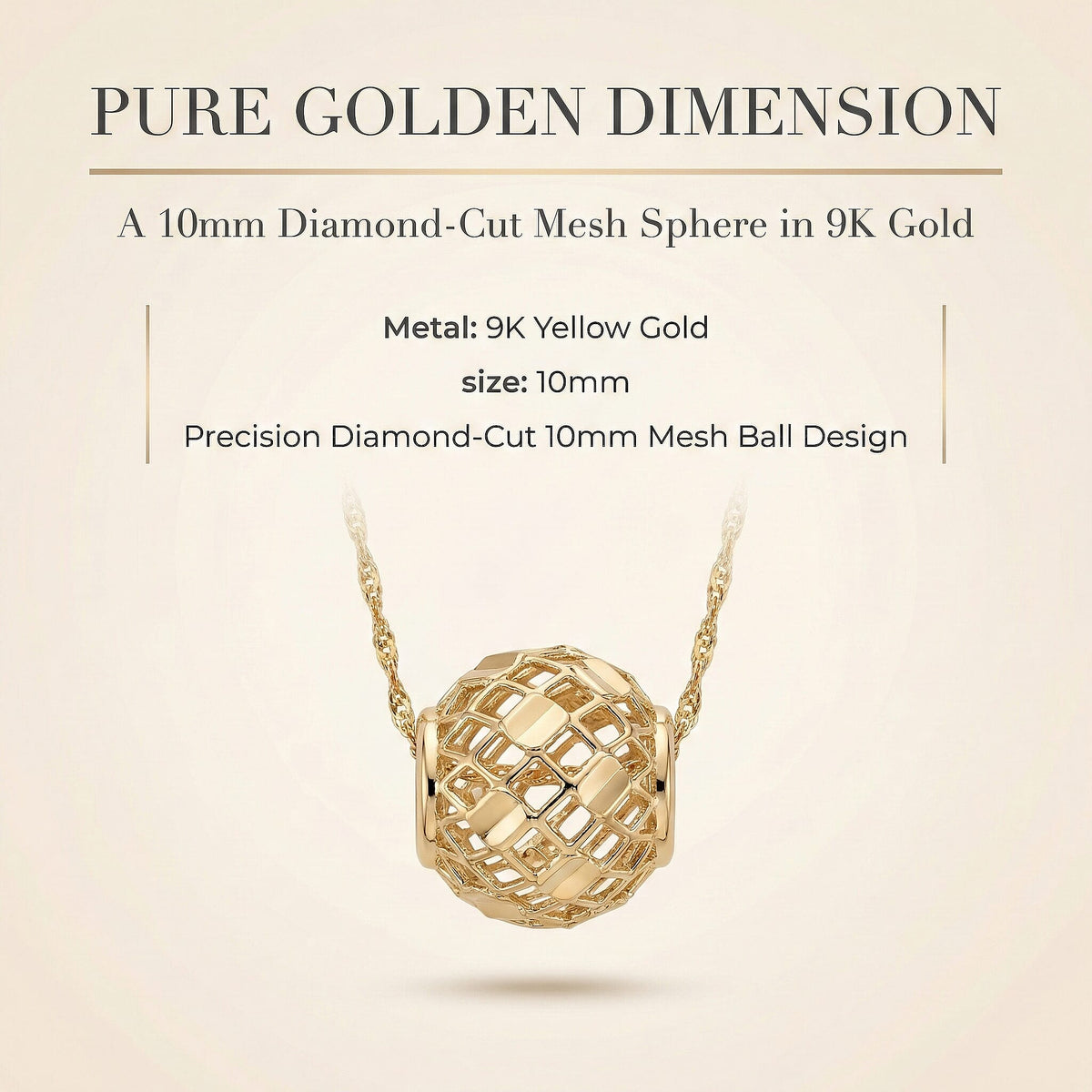 9K Yellow Gold 10mm Diamond Cut Mesh Ball Pendant 7188549 6
