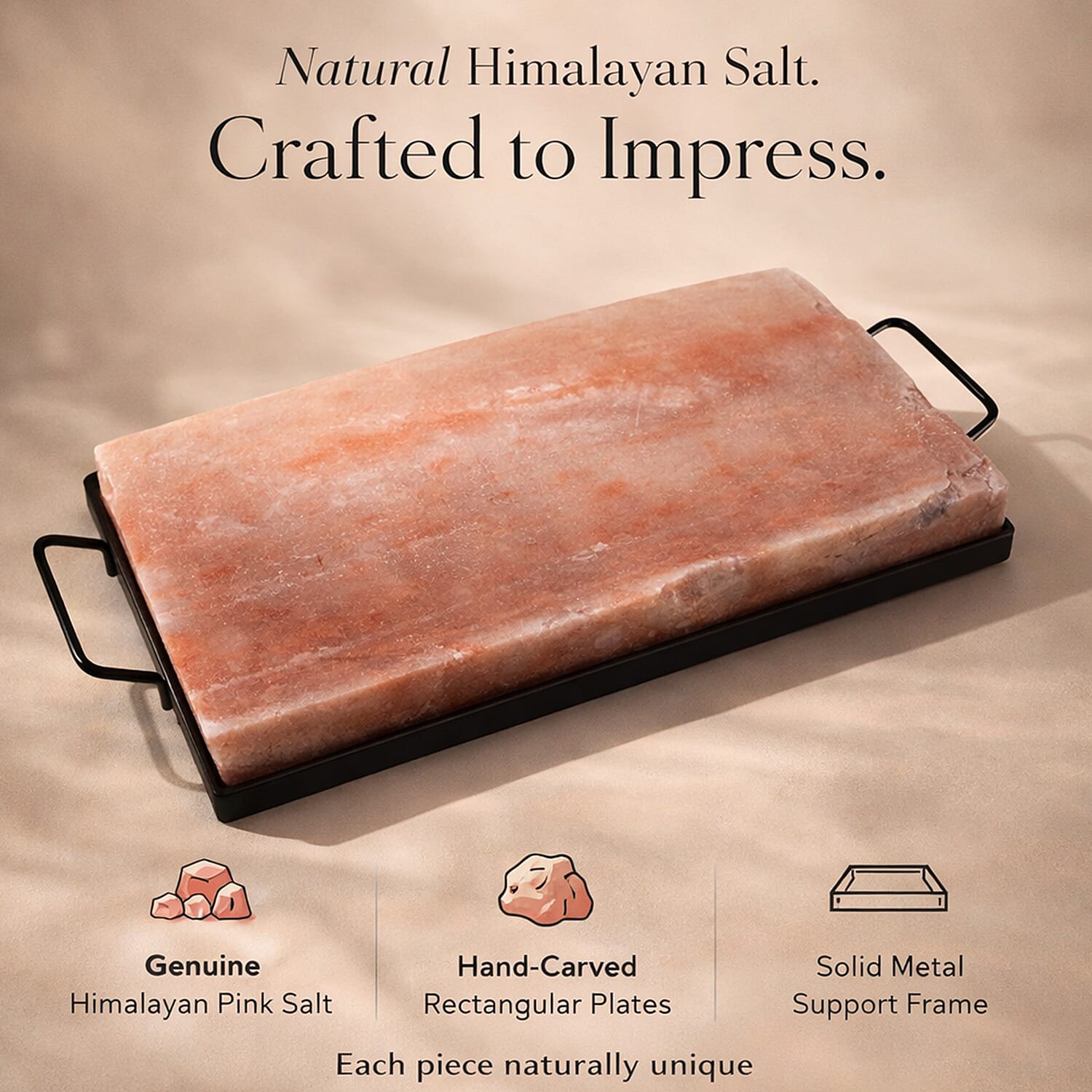 Himalayan Salt Rectangular Shape Salt Plates with Metal Holder (Size 40x20x5 cm) 7197816 2