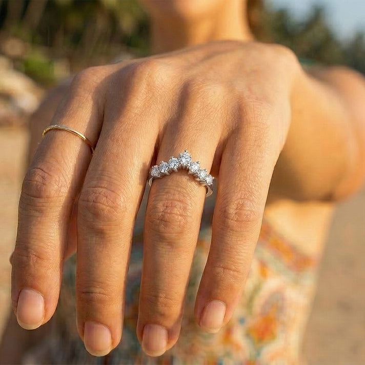 Moissanite Scatter Wishbone Ring in Sterling Silver with Platinum Plating 7210729 2