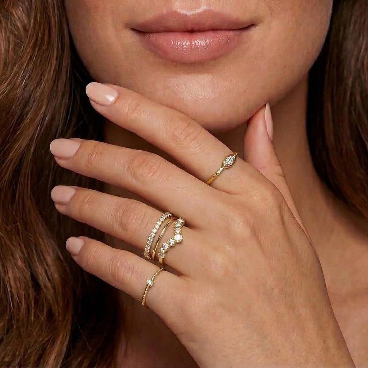 Moissanite Scatter Wishbone Ring in Sterling Silver with 18K Vermeil Yellow Gold 7210759 3