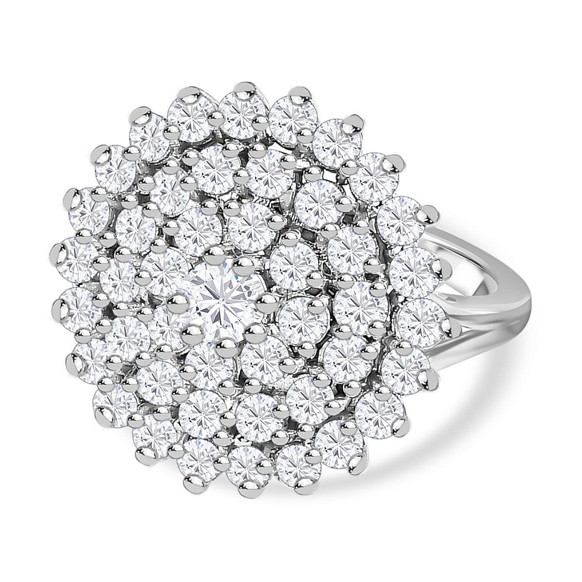 Moissanite Cluster Ring in Platinum Overlay Sterling Silver 2.46 Ct. 7225779 0