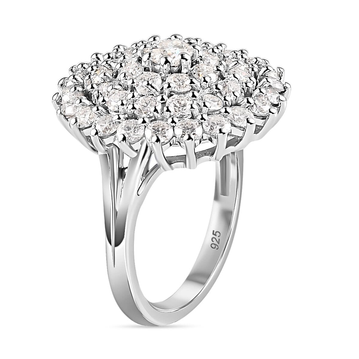 Moissanite Cluster Ring in Platinum Overlay Sterling Silver 2.46 Ct. 7225779 3