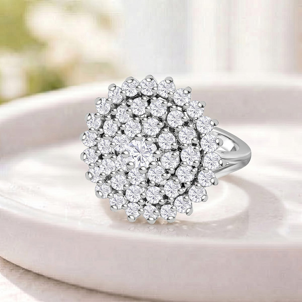 Moissanite Cluster Ring in Platinum Overlay Sterling Silver 2.46 Ct. 7225779 5