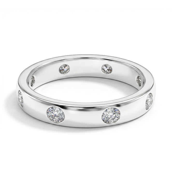 Moissanite Flush Set Wedding Band Ring in Platinum Overlay Sterling Silver 7266992 1
