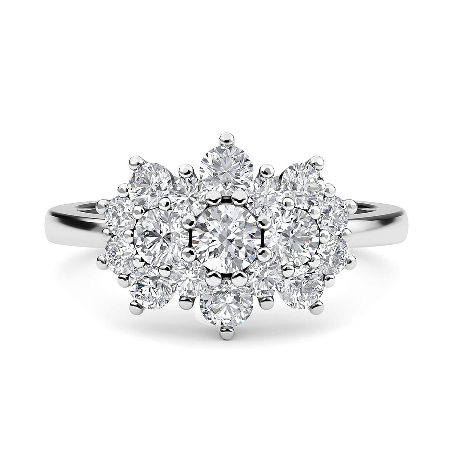 2.64 Ct. Moissanite Cluster Boat Ring in Rhodium Overlay Sterling Silver 7270119 0