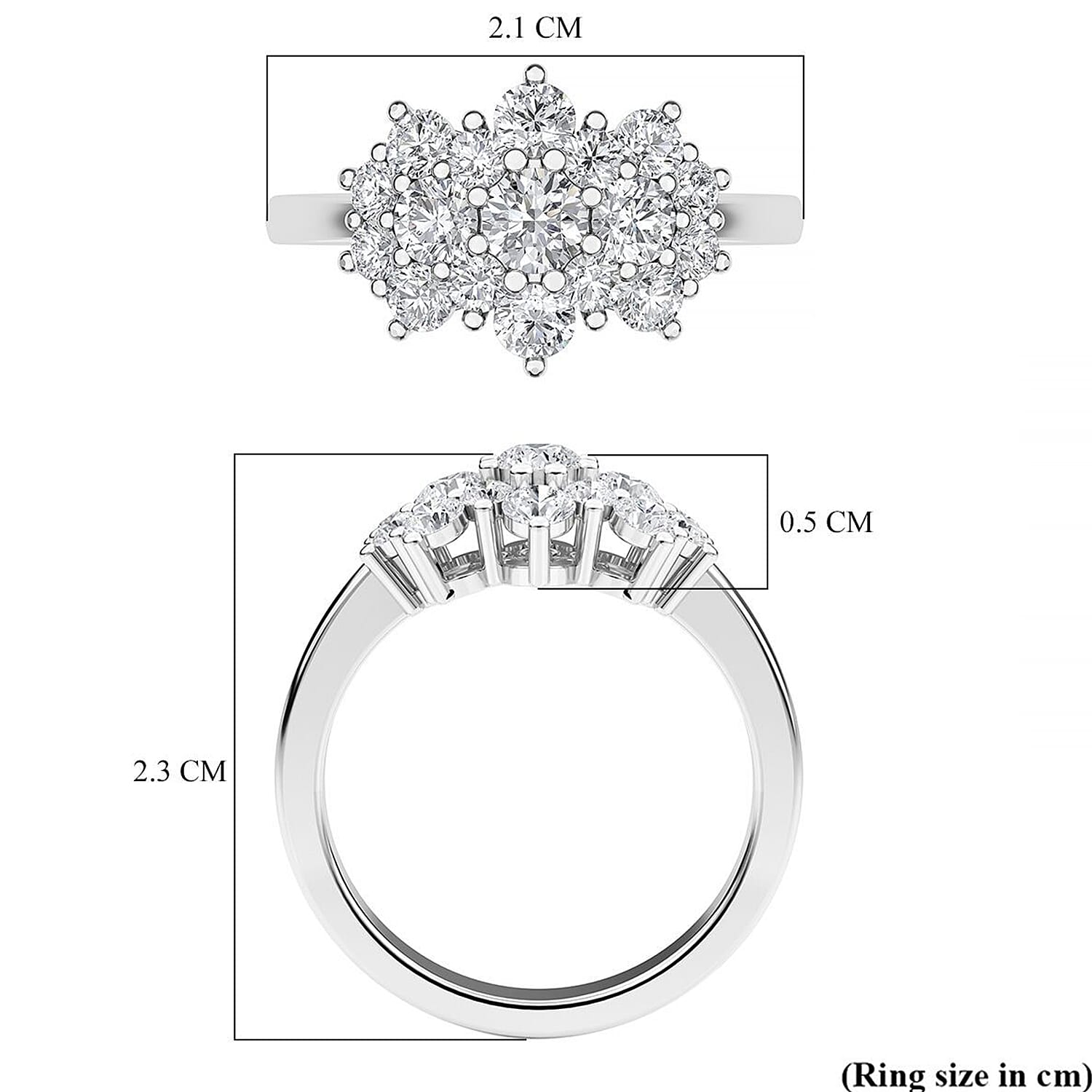 2.64 Ct. Moissanite Cluster Boat Ring in Rhodium Overlay Sterling Silver 7270119 8