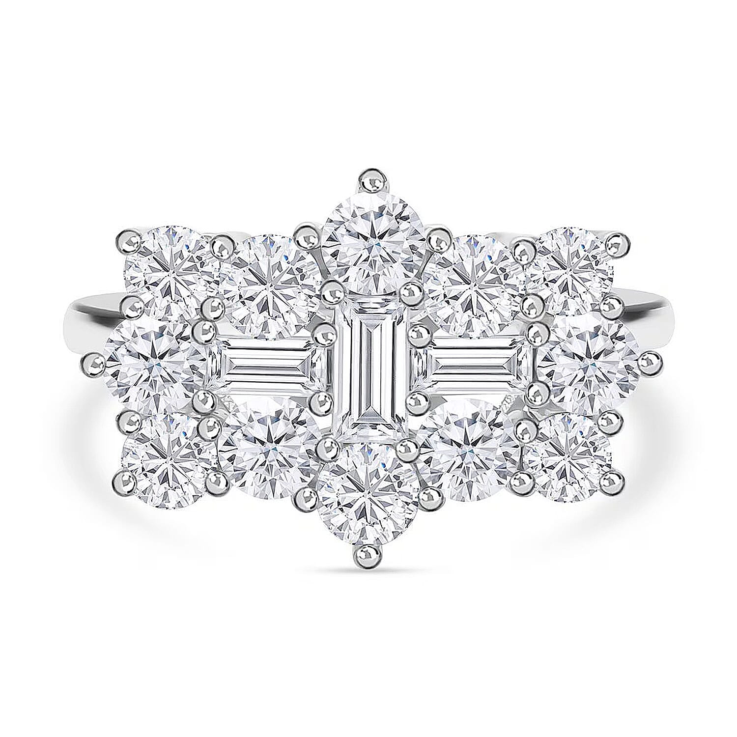 Moissanite Boat Ring in Rhodium Overlay Sterling Silver 2.55 Ct. 7270128 0