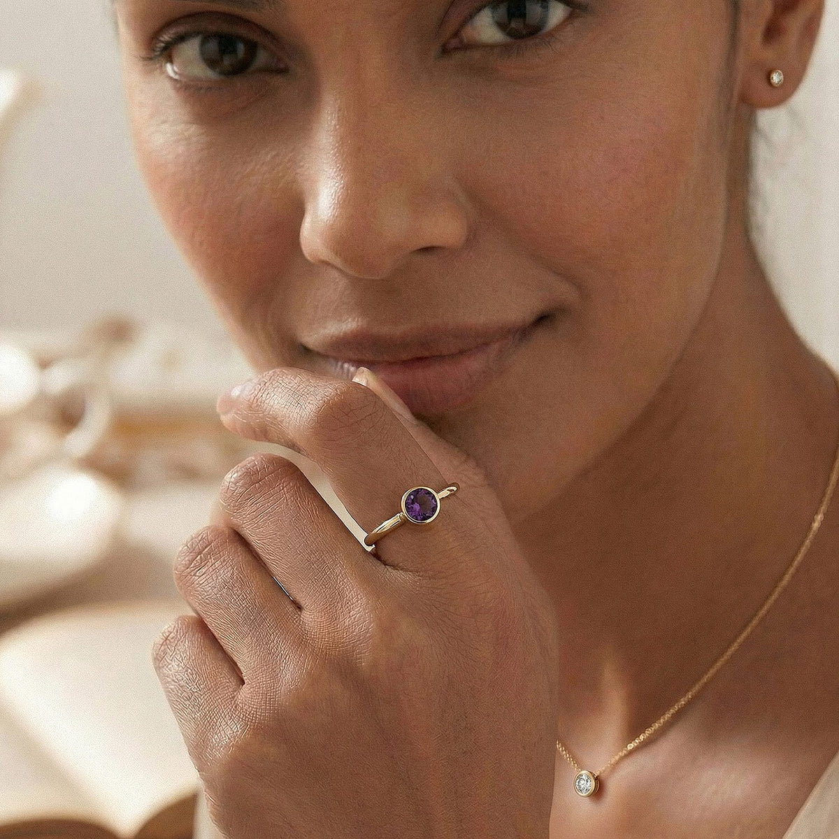 African Amethyst February Birthstone Solitaire Ring in 18K Vermeil Yellow Gold Plated Sterling Silver 7308026 3