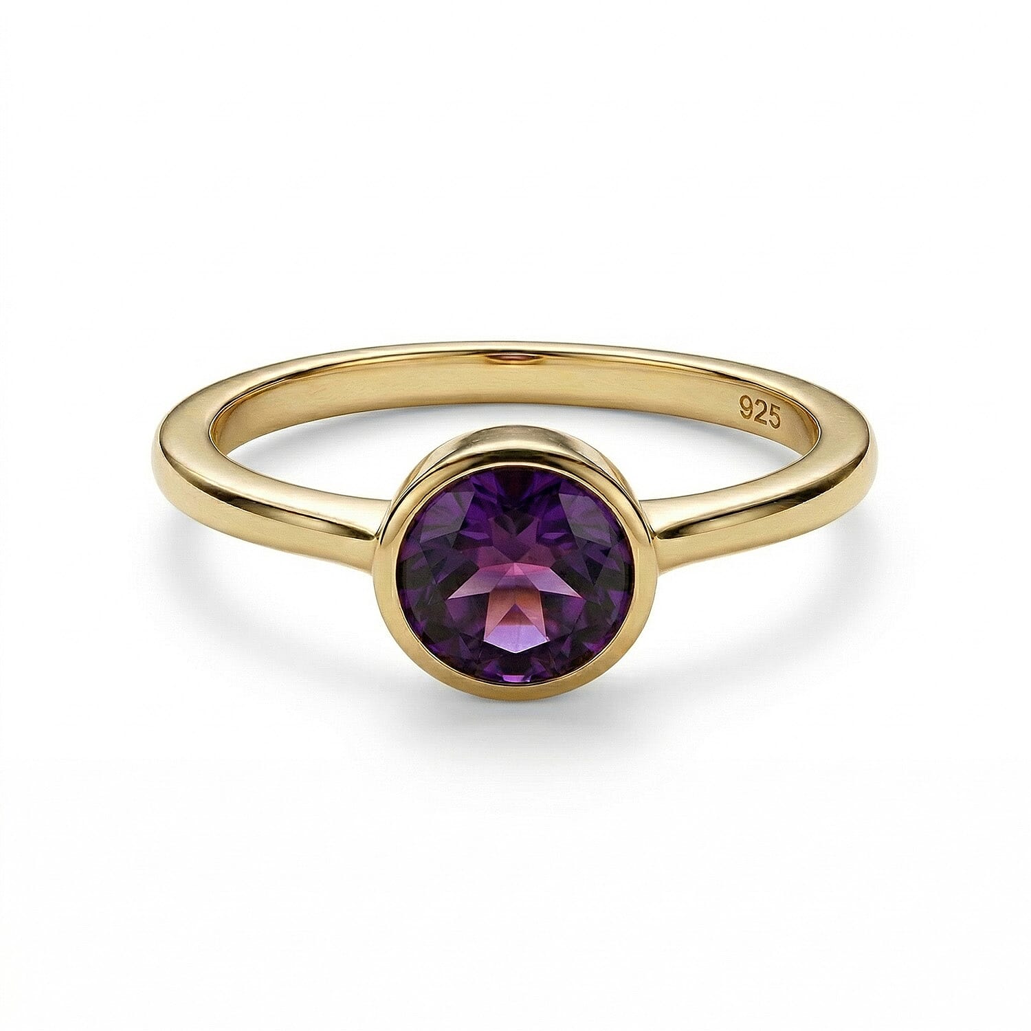 African Amethyst February Birthstone Solitaire Ring in 18K Vermeil Yellow Gold Plated Sterling Silver 7308029 0