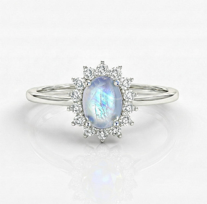 Princess Diana Inspired Ethiopian Welo Opal October Birthstone Halo Ring in Sterling Silver with Platinum Plating 7442396 1