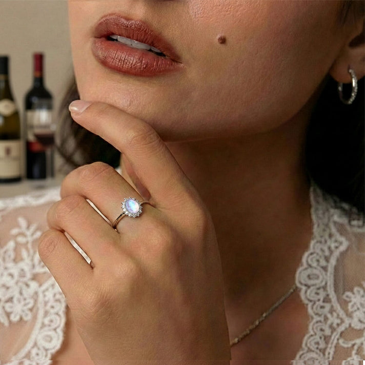Princess Diana Inspired Ethiopian Welo Opal October Birthstone Halo Ring in Sterling Silver with Platinum Plating 7442396 2