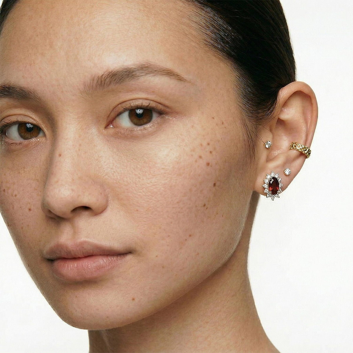 Mozambique Garnet January Birthstone Halo Stud Earrings with Cambodian Zircon in 18K Vermeil Yellow Gold Plated Sterling Silver 7363022 3