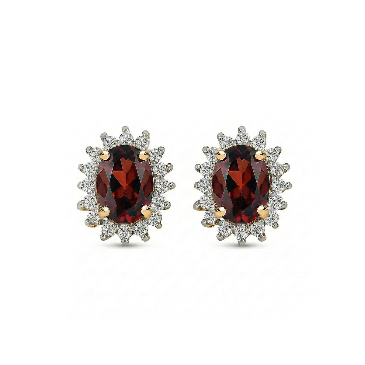 Mozambique Garnet January Birthstone Halo Stud Earrings with Cambodian Zircon in 18K Vermeil Yellow Gold Plated Sterling Silver 7363022 4