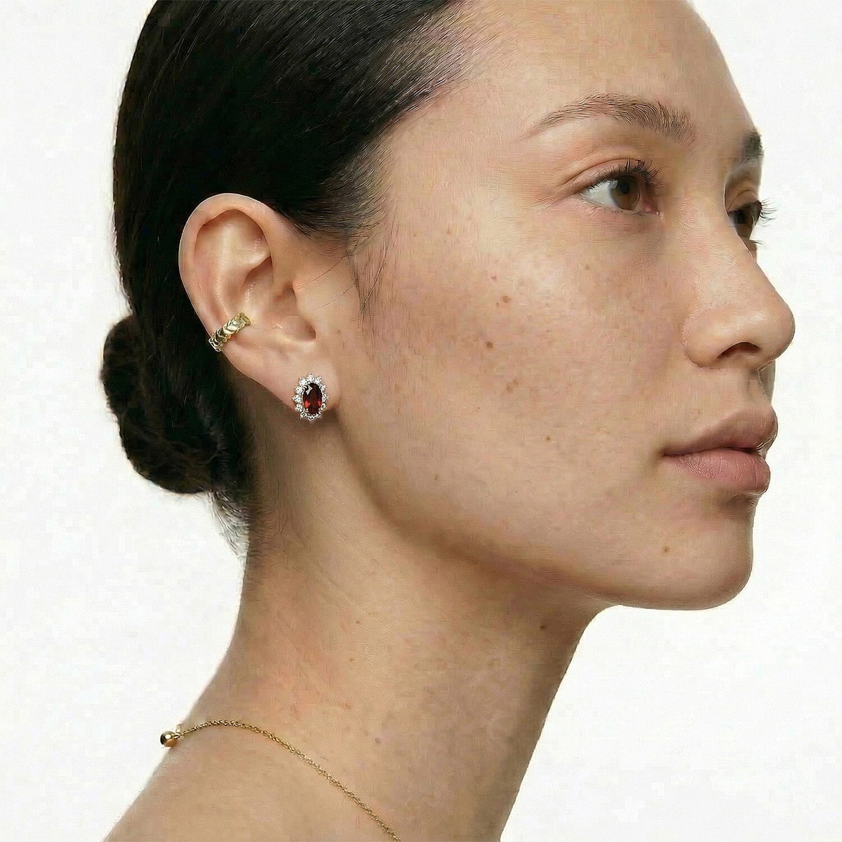 Mozambique Garnet January Birthstone Halo Stud Earrings with Cambodian Zircon in 18K Vermeil Yellow Gold Plated Sterling Silver 7363022 5