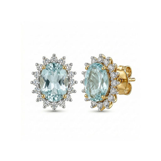 Royal Bali Collection - D'Joy Masoala Sapphire & Natural Zircon Halo Stud Earrings with Push Back in 18K Vermeil Yellow Gold Plated Sterling Silver 2.70 Ct.