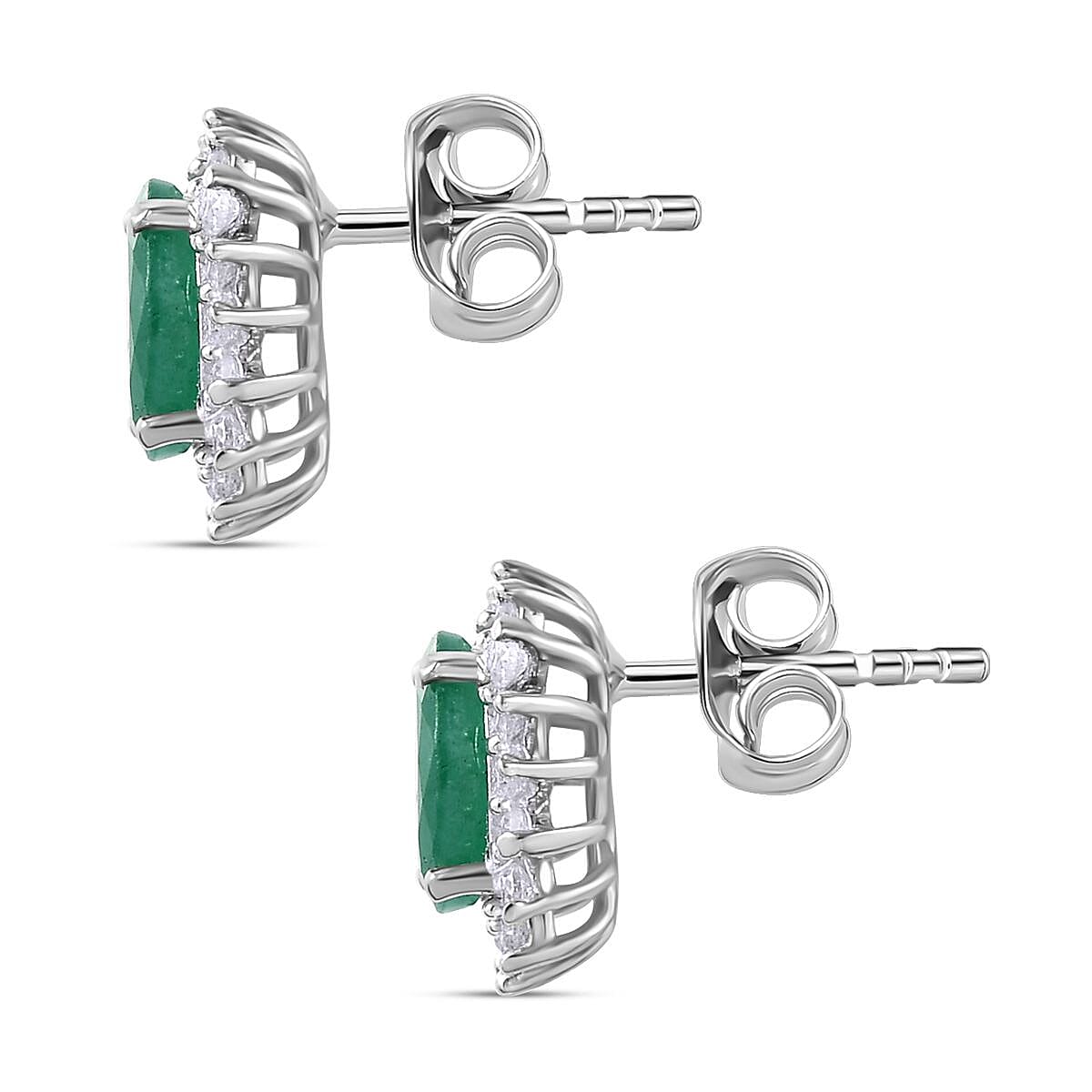 Socoto Emerald May Birthstone Halo Stud Earrings with Cambodian Zircon with Push Back in Platinum Overlay Sterling Silver 7363040 7