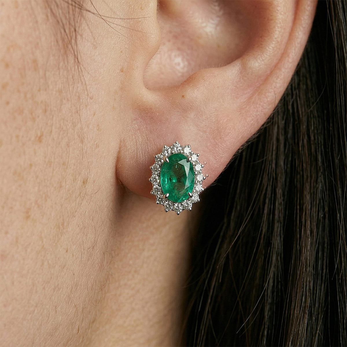 Emerald May Birthstone Halo Stud Earrings with Cambodian Zircon in 18K Vermeil Yellow Gold Plated Sterling Silver 7363041 2