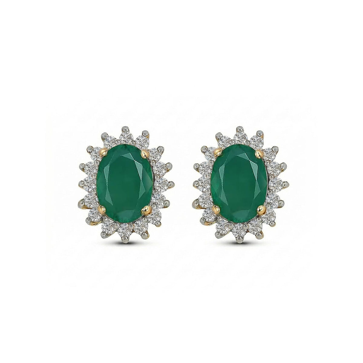 Emerald May Birthstone Halo Stud Earrings with Cambodian Zircon in 18K Vermeil Yellow Gold Plated Sterling Silver 7363041 4