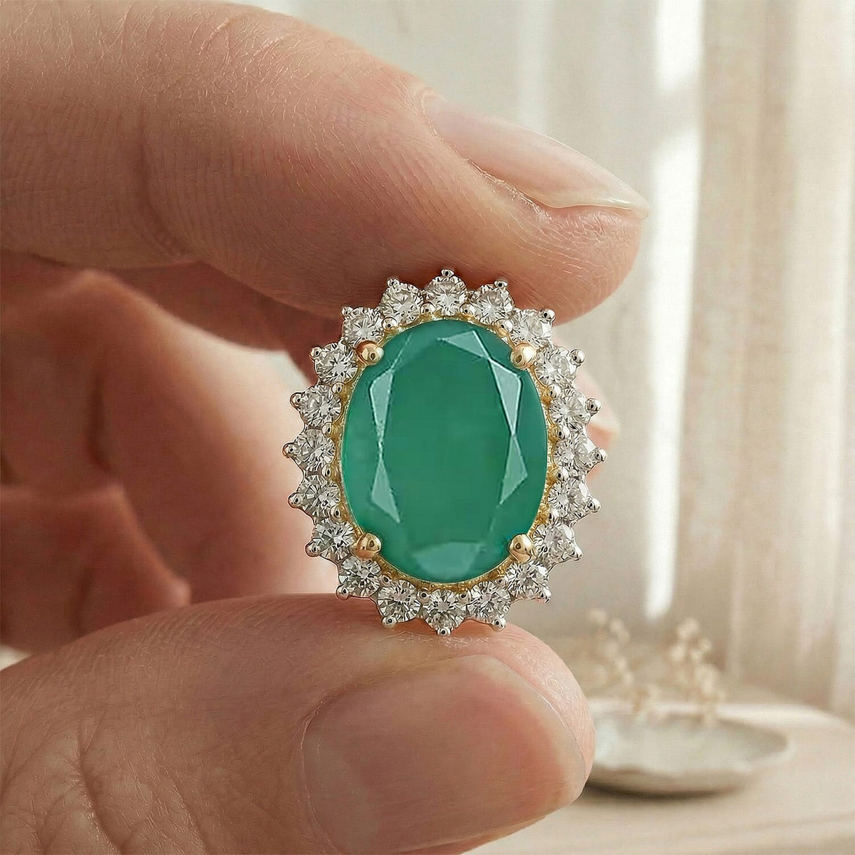 Emerald May Birthstone Halo Stud Earrings with Cambodian Zircon in 18K Vermeil Yellow Gold Plated Sterling Silver 7363041 6