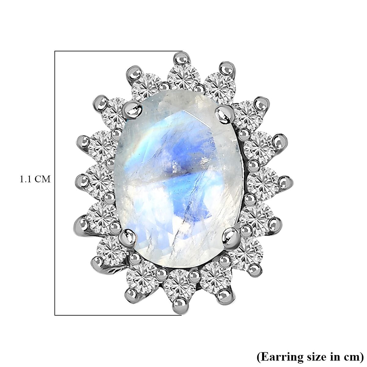 Rainbow Moonstone June Birthstone Halo Stud Earrings with Cambodian Zircon in Platinum Overlay Sterling Silver 7363055 8