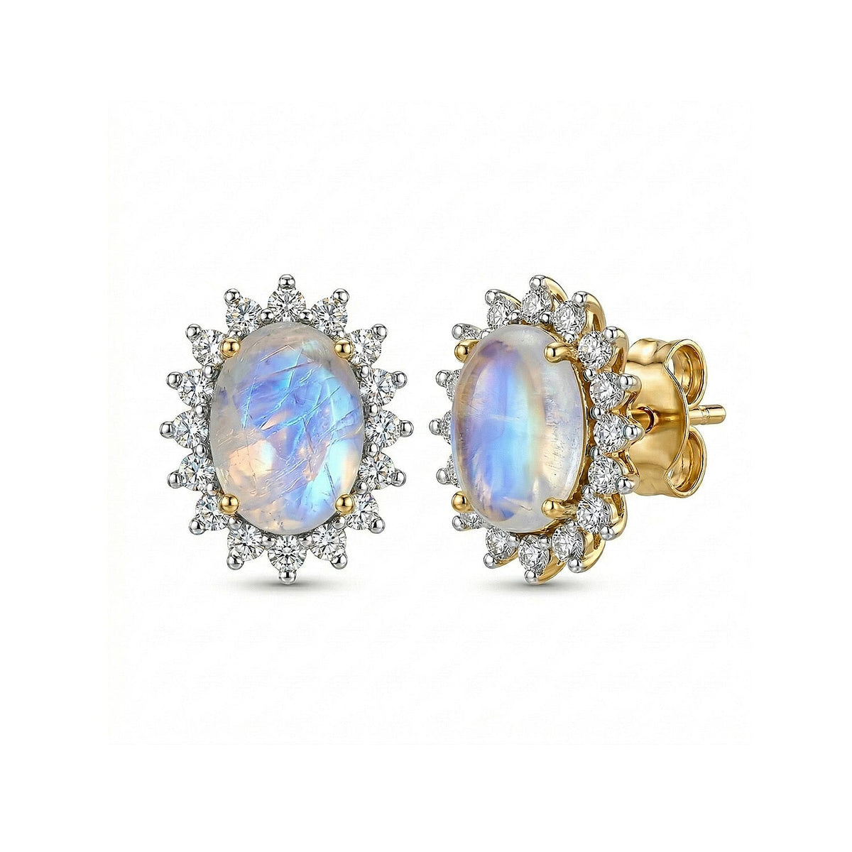 Rainbow Moonstone June Birthstone Halo Stud Earrings with Cambodian Zircon in 18K Vermeil Yellow Gold Plated Sterling Silver 7363056 0