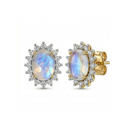 D'Joy - Masoala Sapphire & Natural Zircon Halo Stud Earrings with Push Back in 18K Vermeil Yellow Gold Plated Sterling Silver 2.70 Ct.