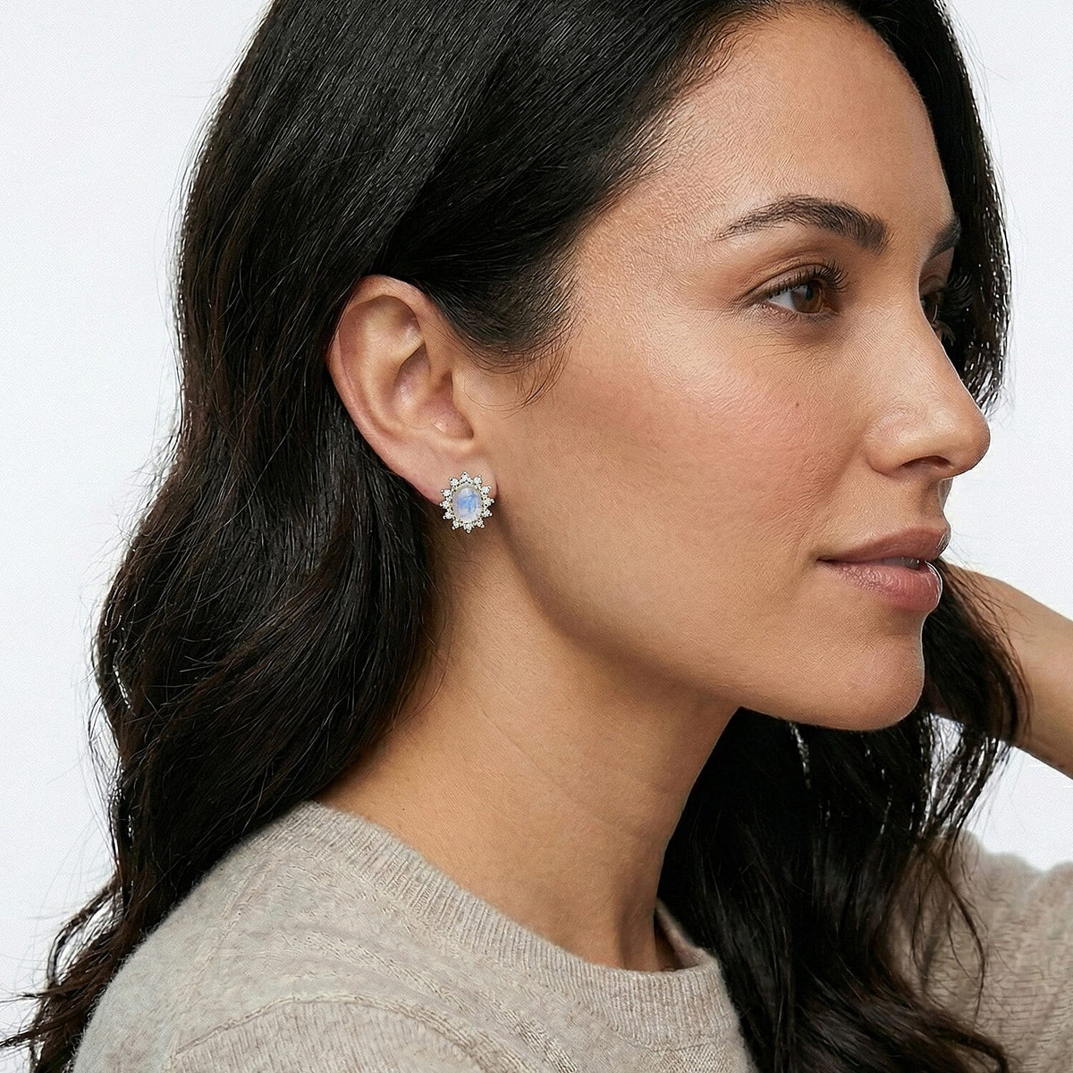 Rainbow Moonstone June Birthstone Halo Stud Earrings with Cambodian Zircon in 18K Vermeil Yellow Gold Plated Sterling Silver 7363056 2