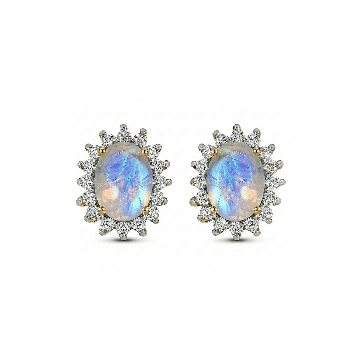 Rainbow Moonstone June Birthstone Halo Stud Earrings with Cambodian Zircon in 18K Vermeil Yellow Gold Plated Sterling Silver 7363056 4