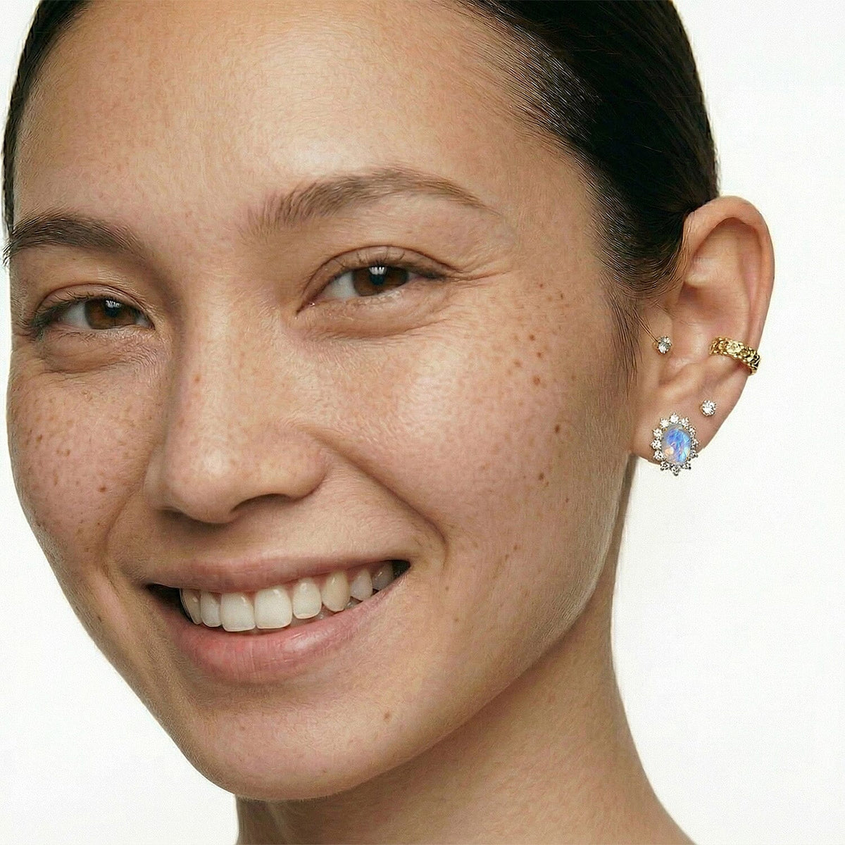 Rainbow Moonstone June Birthstone Halo Stud Earrings with Cambodian Zircon in 18K Vermeil Yellow Gold Plated Sterling Silver 7363056 5
