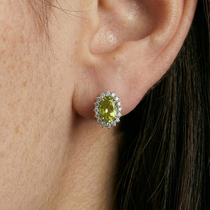 Hebei Peridot August Birthstone Halo Stud Earrings with Cambodian Zircon in 18K Vermeil Yellow Gold Plated Sterling Silver 7363075 2