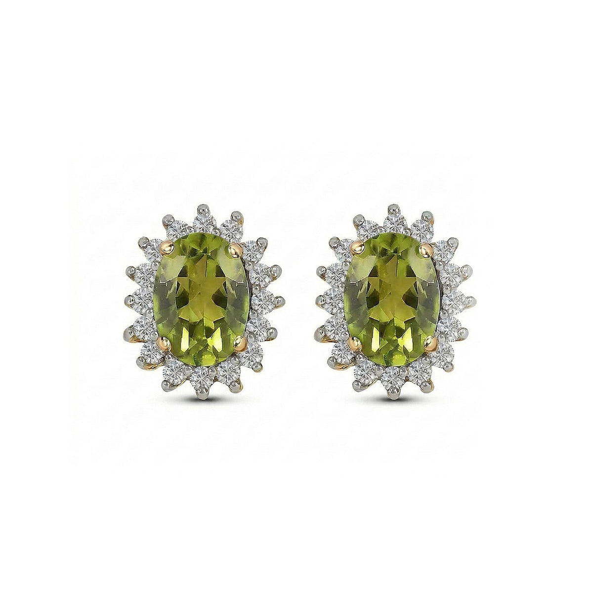 Hebei Peridot August Birthstone Halo Stud Earrings with Cambodian Zircon in 18K Vermeil Yellow Gold Plated Sterling Silver 7363075 4