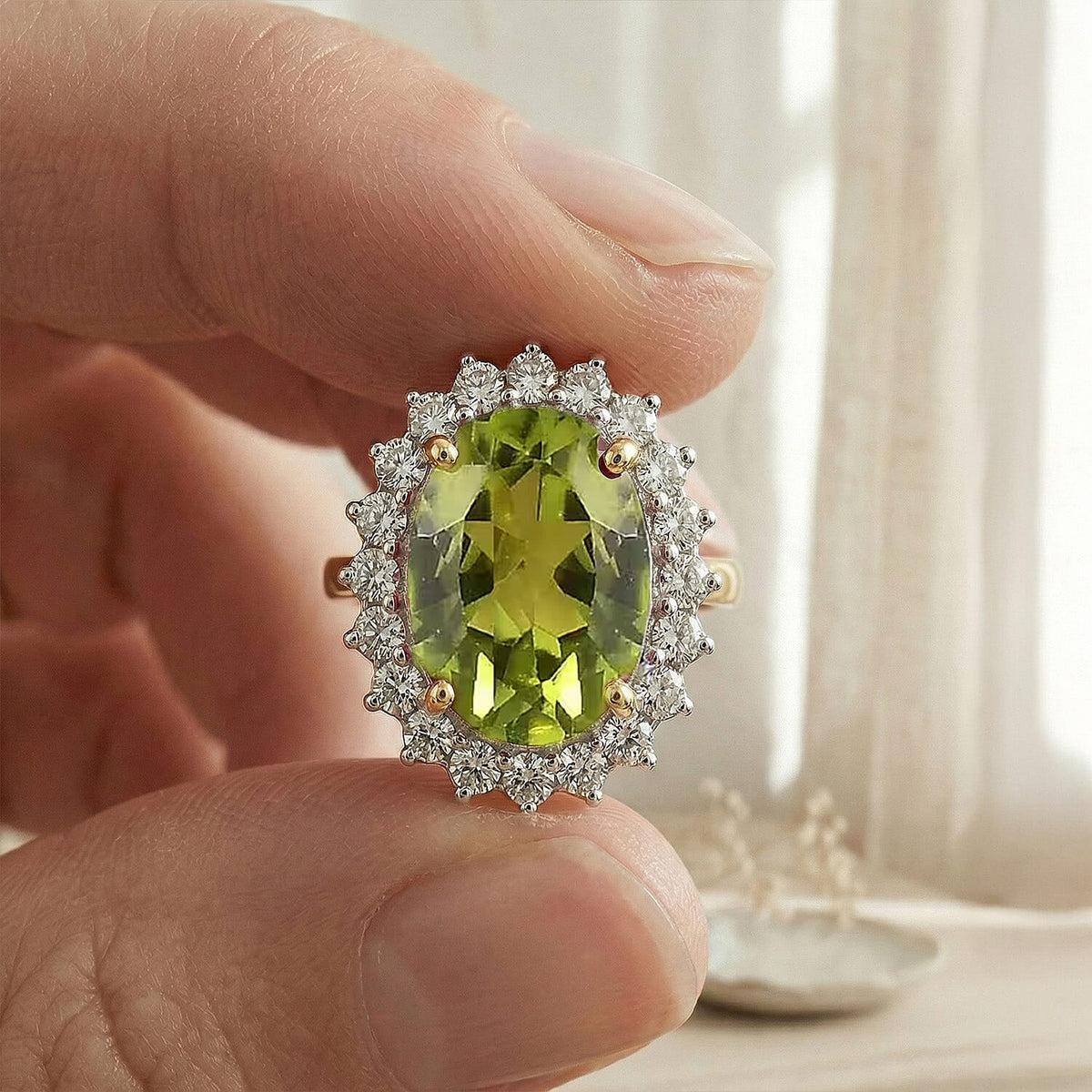 Hebei Peridot August Birthstone Halo Stud Earrings with Cambodian Zircon in 18K Vermeil Yellow Gold Plated Sterling Silver 7363075 6