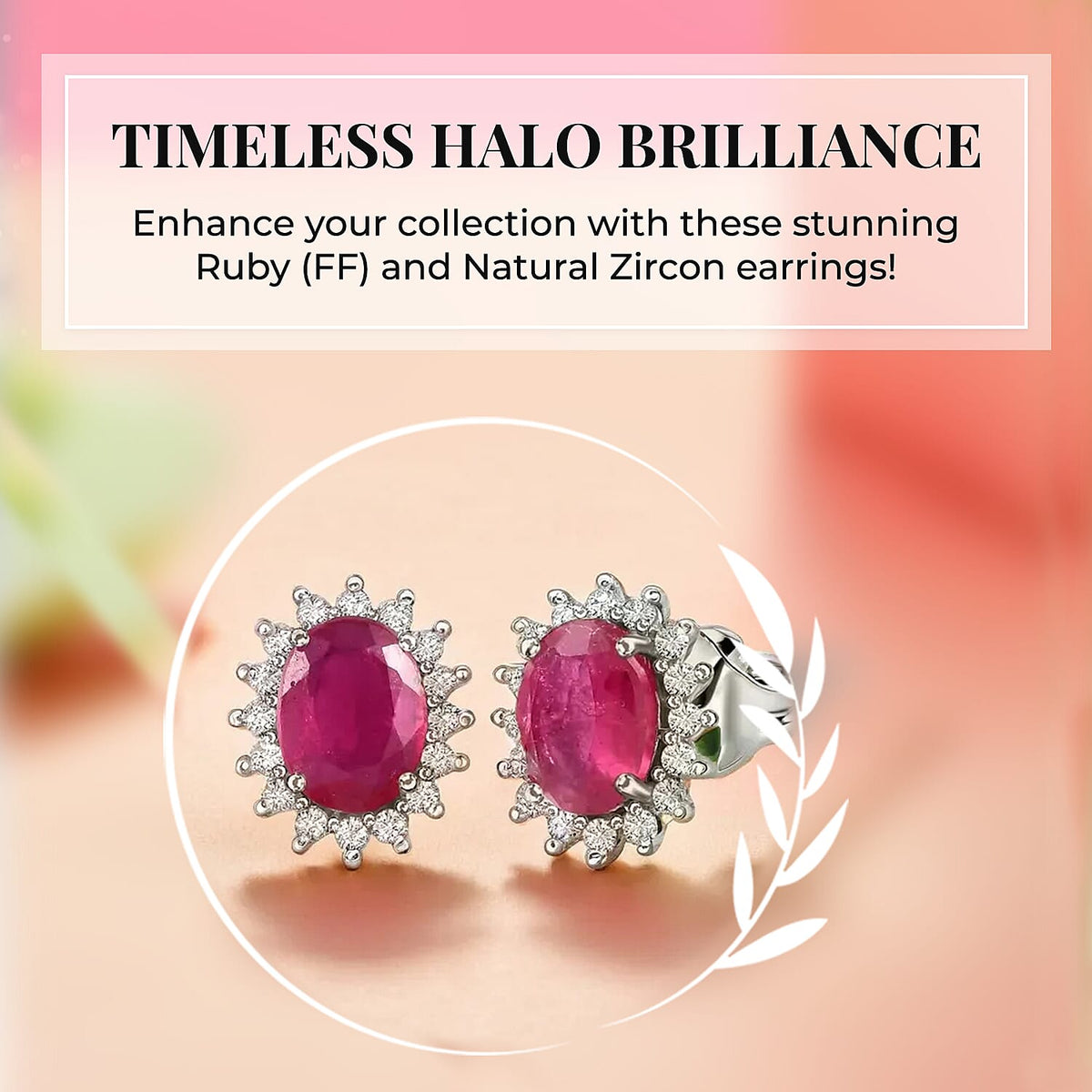 African Ruby July Birthstone Halo Stud Earrings with Cambodian Zircon in Platinum Overlay Sterling Silver 7363082 4