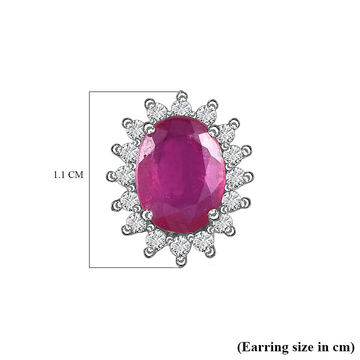 African Ruby July Birthstone Halo Stud Earrings with Cambodian Zircon in Platinum Overlay Sterling Silver 7363082 8