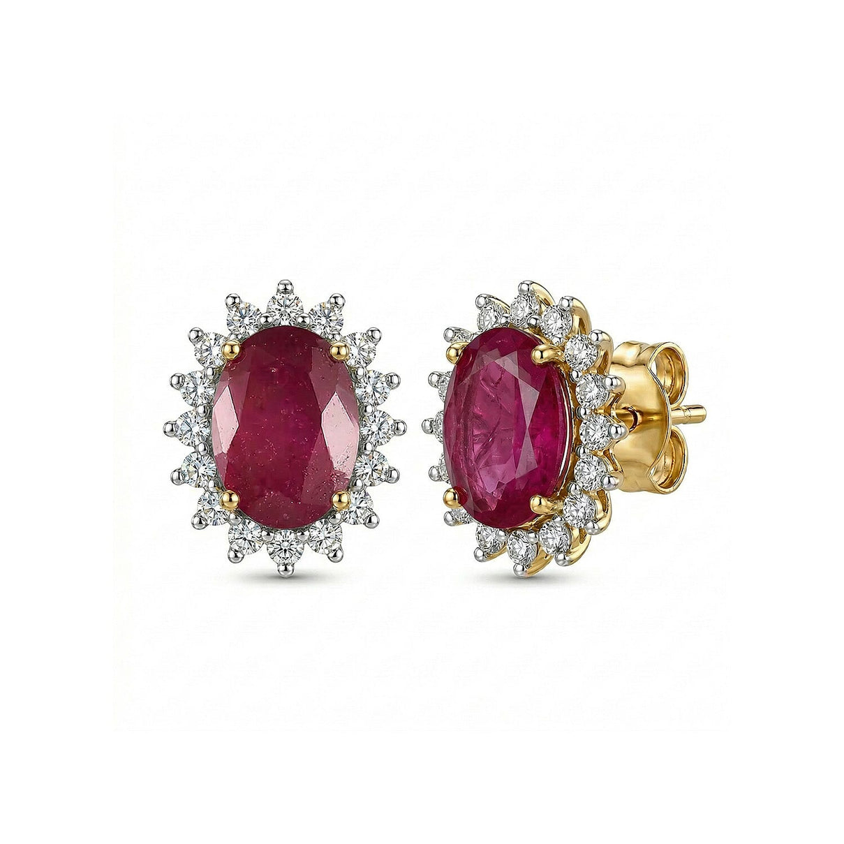Natural African Ruby (FF) July Birthstone Halo Stud Earrings with Cambodian Zircon in 18K Vermeil Yellow Gold Plated Sterling Silver 7363083 0
