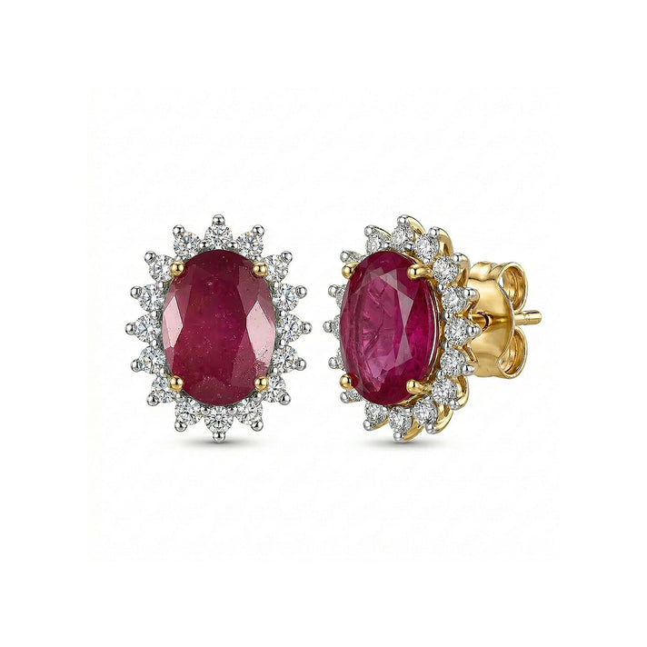Natural African Ruby (FF) July Birthstone Halo Stud Earrings with Cambodian Zircon in 18K Vermeil Yellow Gold Plated Sterling Silver 7363083 1