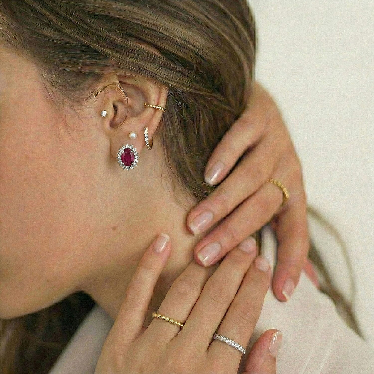 Natural African Ruby (FF) July Birthstone Halo Stud Earrings with Cambodian Zircon in 18K Vermeil Yellow Gold Plated Sterling Silver 7363083 3