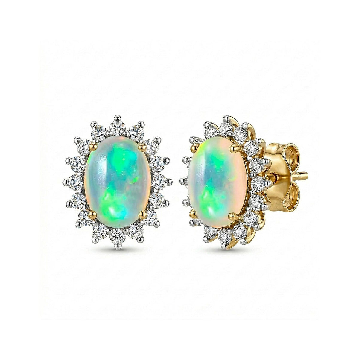 Ethiopian Welo Opal October Birthstone Halo Stud Earrings with Cambodian Zircon in 18K Vermeil Yellow Gold Plated Sterling Silver 7363099 0