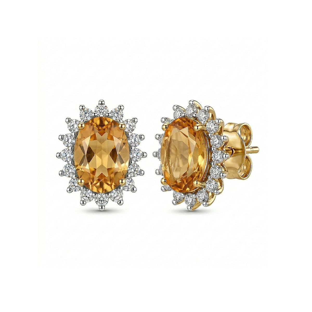 Citrine November Birthstone Halo Stud Earrings with Cambodian Zircon in 18K Yellow Gold Vermeil Plated Sterling Silver 7363109 0