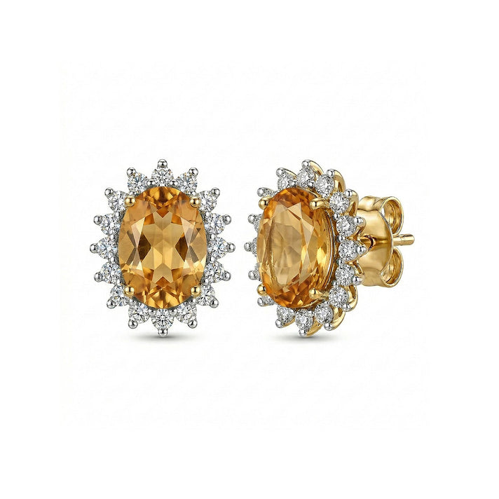 Citrine November Birthstone Halo Stud Earrings with Cambodian Zircon in 18K Yellow Gold Vermeil Plated Sterling Silver 7363109 1