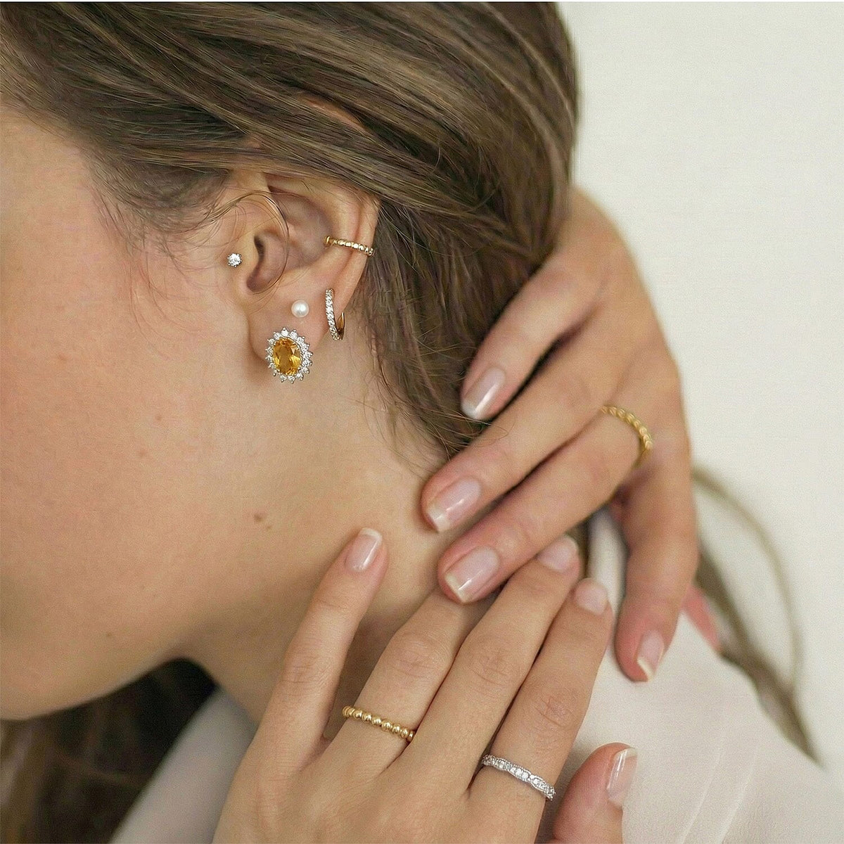 Citrine November Birthstone Halo Stud Earrings with Cambodian Zircon in 18K Yellow Gold Vermeil Plated Sterling Silver 7363109 3
