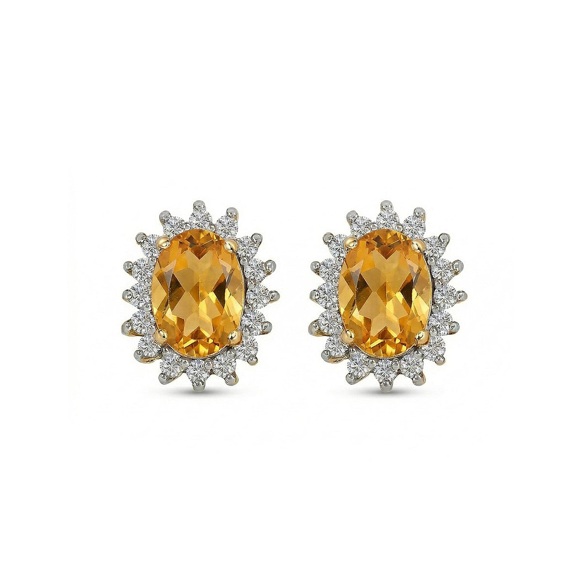 Citrine November Birthstone Halo Stud Earrings with Cambodian Zircon in 18K Yellow Gold Vermeil Plated Sterling Silver 7363109 4