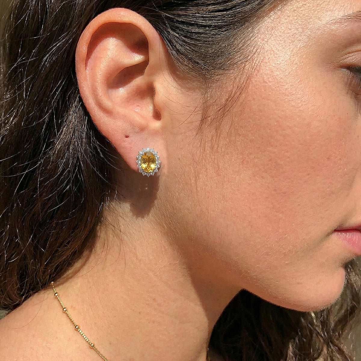 Citrine November Birthstone Halo Stud Earrings with Cambodian Zircon in 18K Yellow Gold Vermeil Plated Sterling Silver 7363109 5