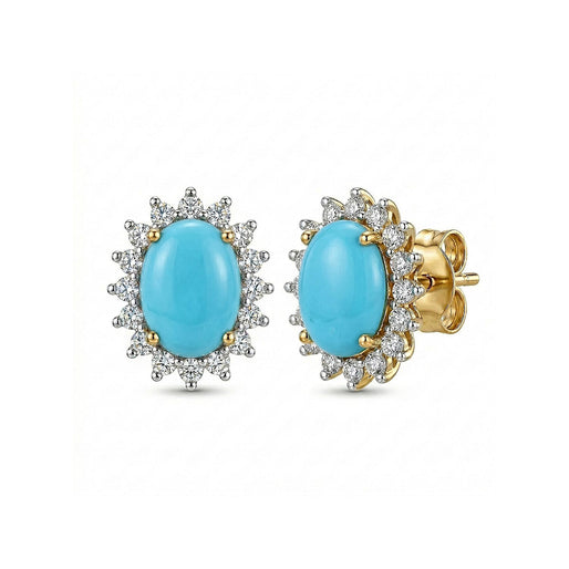 Royal Bali Collection - D'Joy Masoala Sapphire & Natural Zircon Halo Stud Earrings with Push Back in 18K Vermeil Yellow Gold Plated Sterling Silver 2.70 Ct.