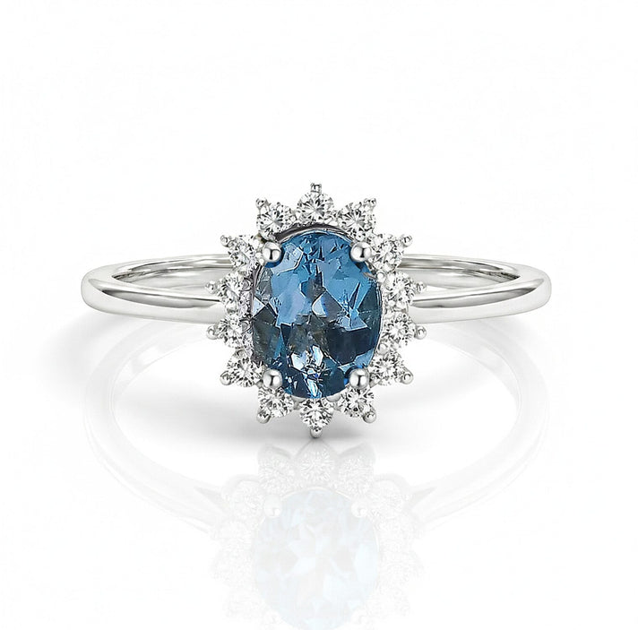 Princess Diana Inspired Ethiopian Welo Opal October Birthstone Halo Ring in Sterling Silver with Platinum Plating 7442396 1