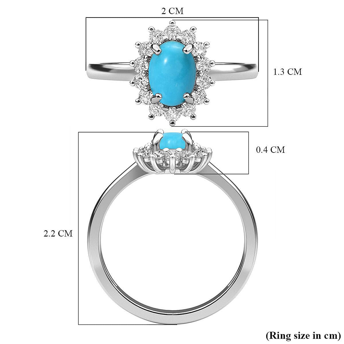 Princess Diana Inspired Arizona Sleeping Beauty Turquoise December Birthstone Halo Ring in Sterling Silver with Platinum Plating 7363175 7